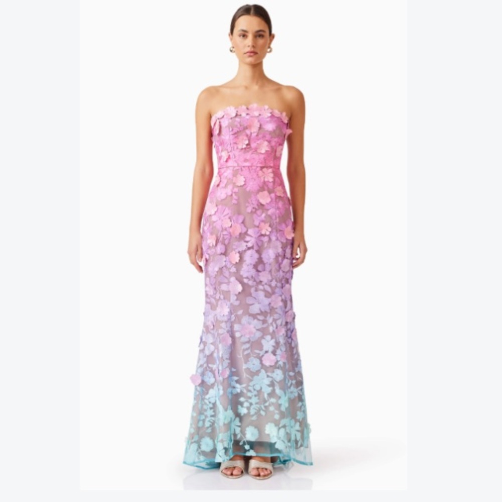 Floral Strapless Pink and Purple Dress